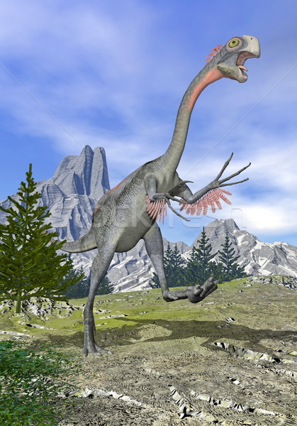 stock photo: gigantoraptor dinosaur running - 3d render