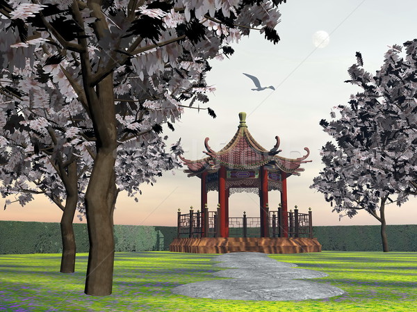 Gazebo in garden - 3D render Stock photo © Elenarts