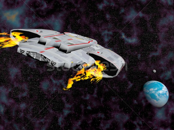Spaceship flying to earth - 3D render Stock photo © Elenarts