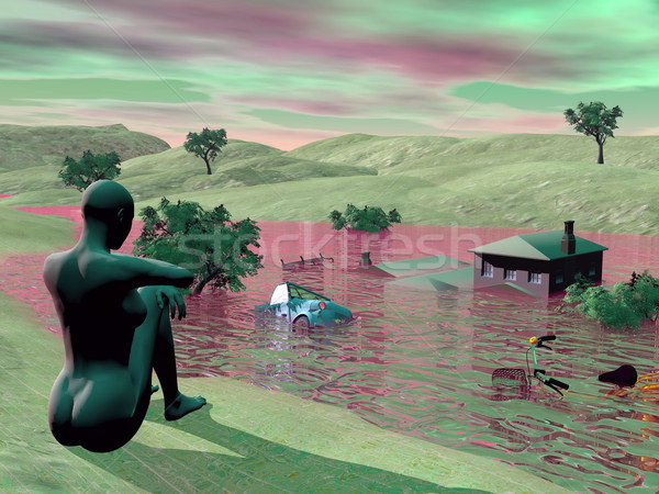 Flooded landscape - 3D render Stock photo © Elenarts