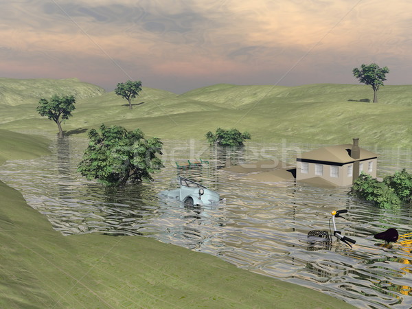 Stock photo: Flooded landscape - 3D render