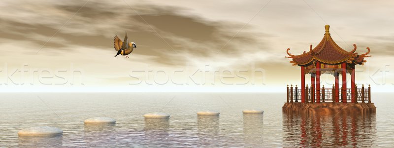 Foto stock: Passos · 3d · render · branco · pedras