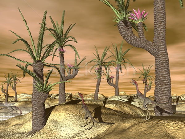 Compsognathus dinosaurs - 3D render Stock photo © Elenarts