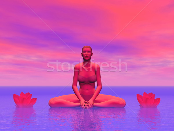 Colorat lotus 3d face femeie şedinţei yoga Imagine de stoc © Elenarts