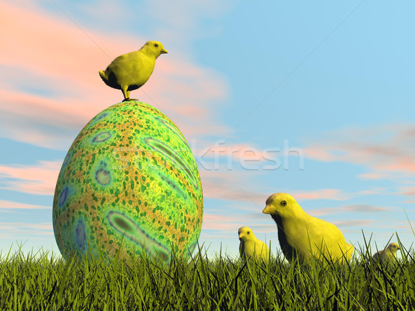 Stok fotoğraf: Easter · egg · civciv · 3d · render · sarı · sevimli · etrafında