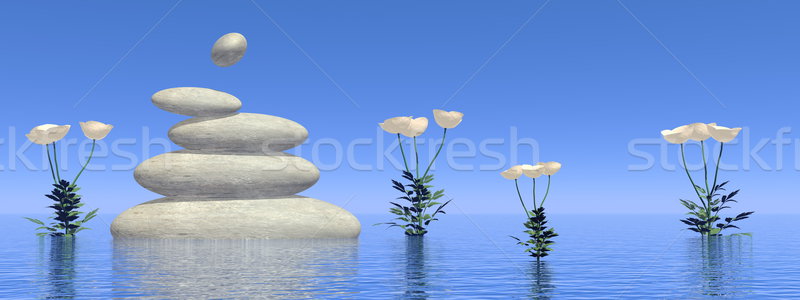 Stock photo: Zen white poppies - 3D render