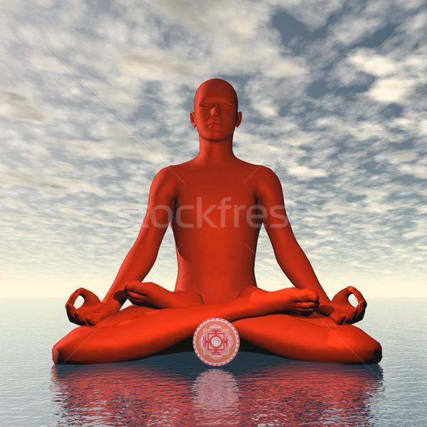 Rosso radice chakra meditazione rendering 3d silhouette Foto d'archivio © Elenarts