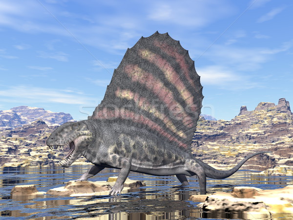 Dimetrodon in the desert - 3D render Stock photo © Elenarts