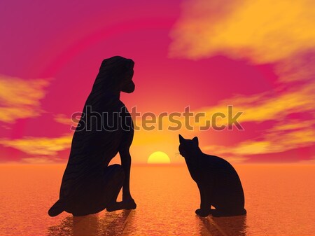 Cat and dog friendship - 3D render Stock photo © Elenarts