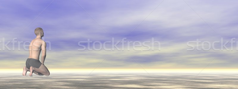 Foto stock: Hombre · 3d · uno · suelo · pensando · ayudar