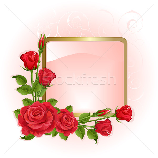 Rosas rosa rosas vermelhas ouro quadro flor Foto stock © ElenaShow