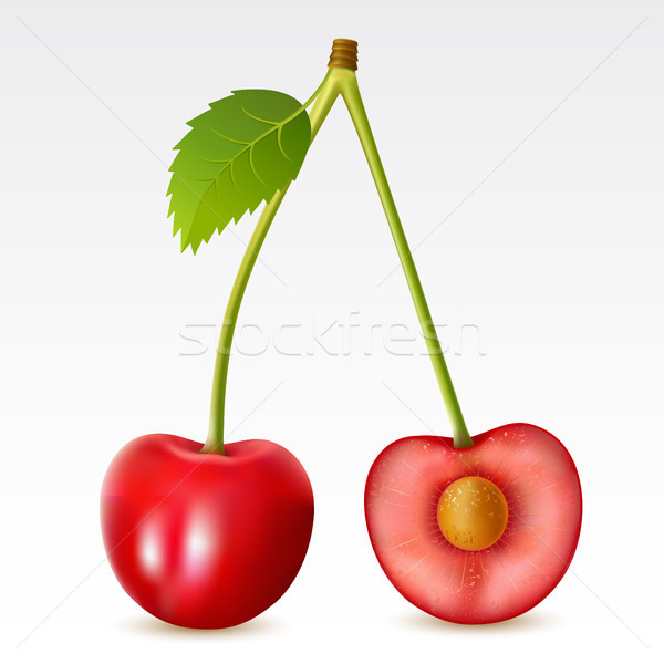 Two cherries on a white background Stock photo © ElenaShow