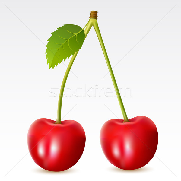 Foto stock: Dois · cerejas · branco · comida · natureza · vermelho