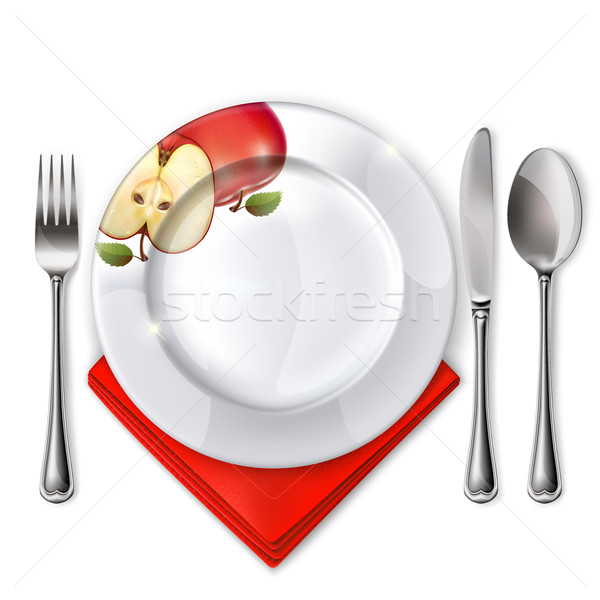 Plate with spoon, knife and fork Stock photo © ElenaShow