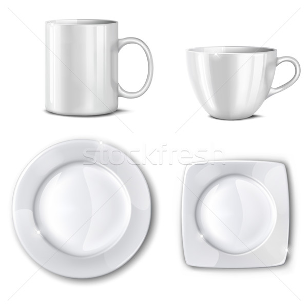 Set of cups and plates Stock photo © ElenaShow