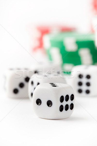 фишки для покера Dice белый выстрел небольшой Сток-фото © ElinaManninen