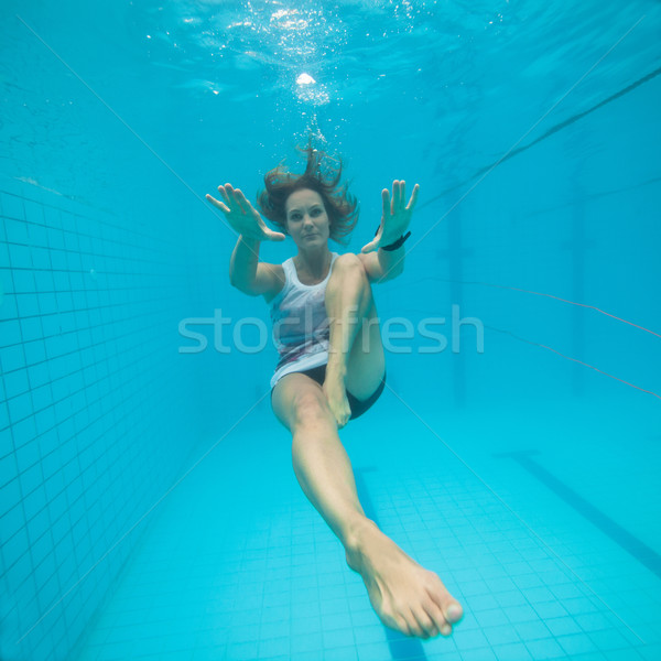 Foto d'archivio: Subacquea · piscina · donna · blu · nuoto · sogno