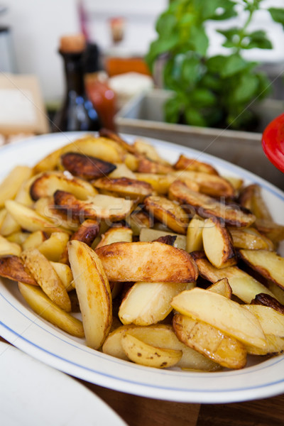 Stock fotó: Sültkrumpli · közelkép · tányér · stílus · asztal · kész