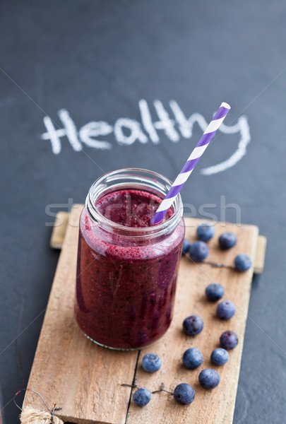 Stock fotó: áfonya · smoothie · közelkép · üveg · csíkos · szalmaszál