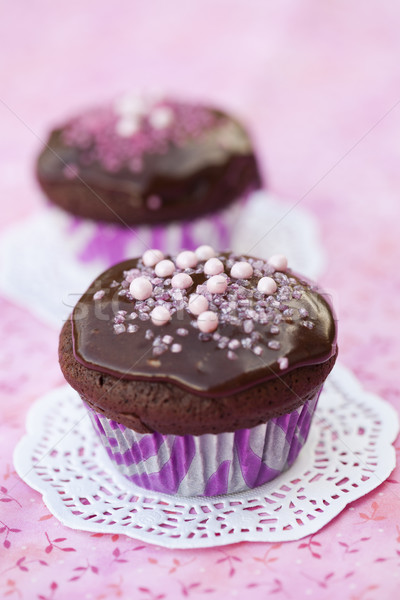 Csokoládé minitorták közelkép finom cukormáz buli Stock fotó © ElinaManninen