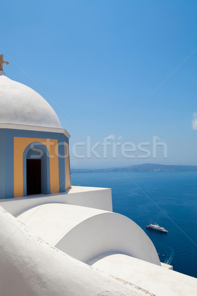 Old church dome and view of mediterranean sea in Santorini Stock photo © ElinaManninen