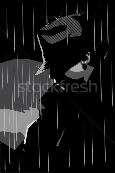 Vector illustration of a girl in a jacket and hat with rainy bac Stock photo © Elisanth