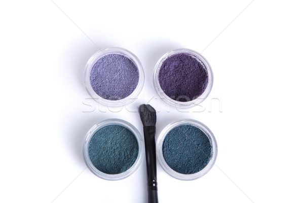 Top view of jars with eye shadows, and makeup brush  Stock photo © Elisanth