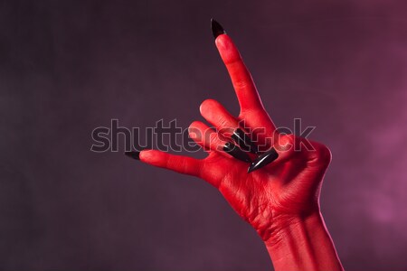 Foto stock: Vermelho · pele · diabo · mão