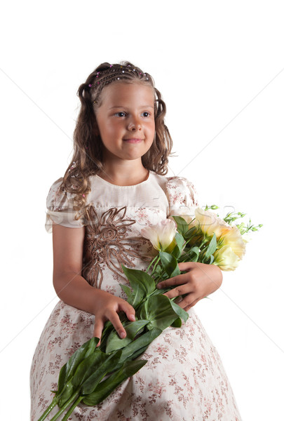 Cute little girl with pigtail hairstyle holding flowers  Stock photo © Elisanth
