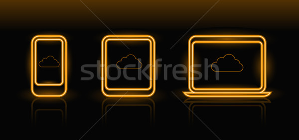 Vector neon tehnologie icoane portocaliu culoare Imagine de stoc © Elisanth