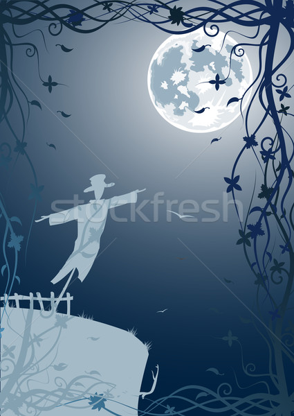 Korkuluk ay mavi gökyüzü dizayn mavi duvar kağıdı Stok fotoğraf © Elisanth