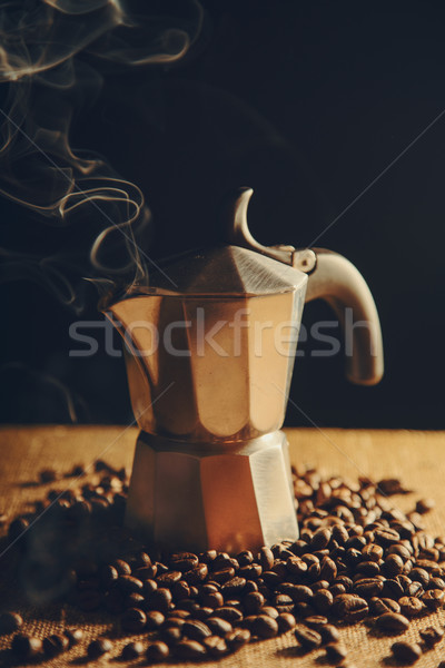 Alten italienisch Kaffeemaschine Kaffeebohnen Leinwand Kaffee Stock foto © Elisanth