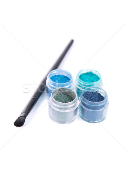 Blue and green eye shadows with make-up brush  Stock photo © Elisanth
