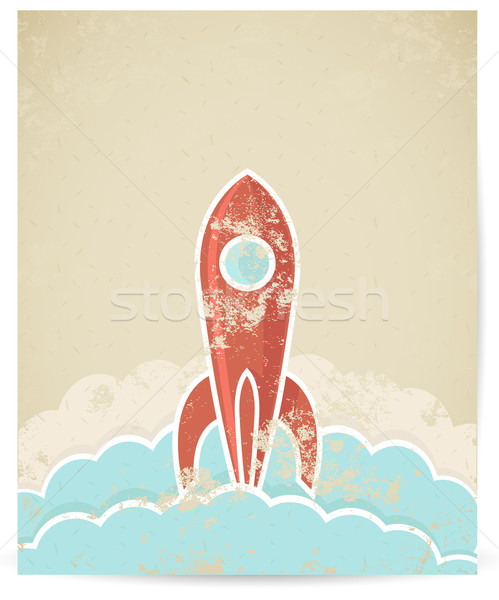 Stock fotó: Vektor · retro · rakéta · grunge · textúra · felhők · hajó