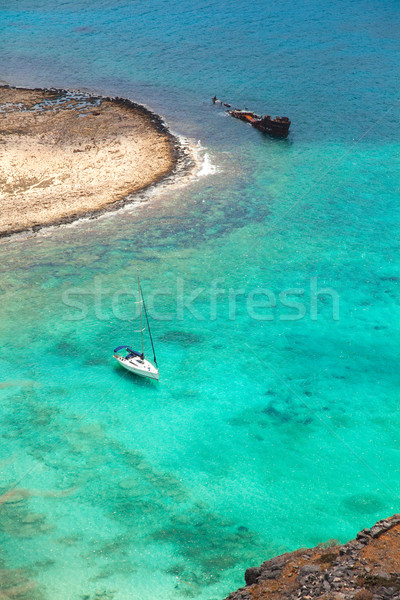 Beautiful tropical lagoon with yacht and pirate ship   Stock photo © Elisanth