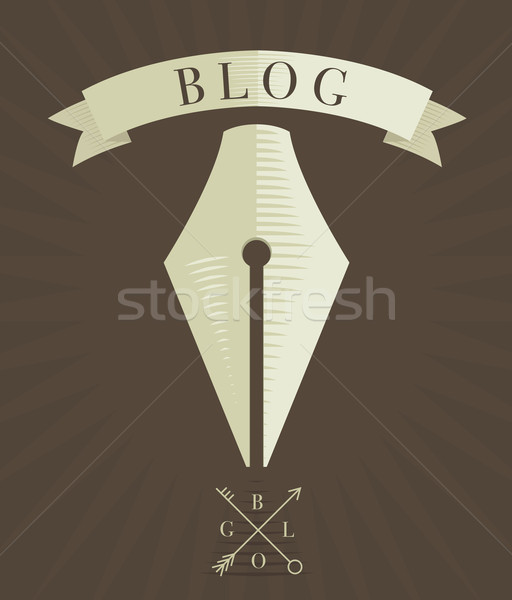 Vector gegraveerd vulpen icon blog vintage Stockfoto © Elisanth