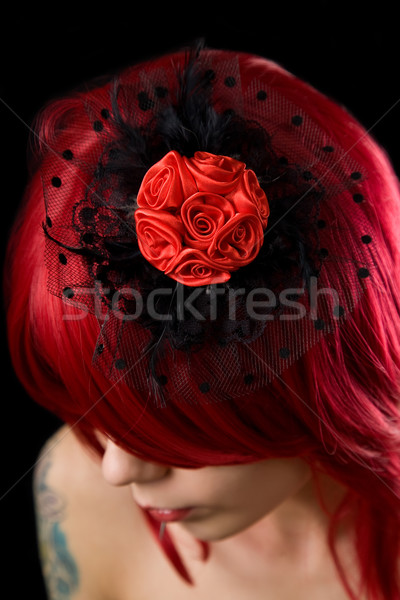 Red haired gothic girl with black hair fascinator  Stock photo © Elisanth