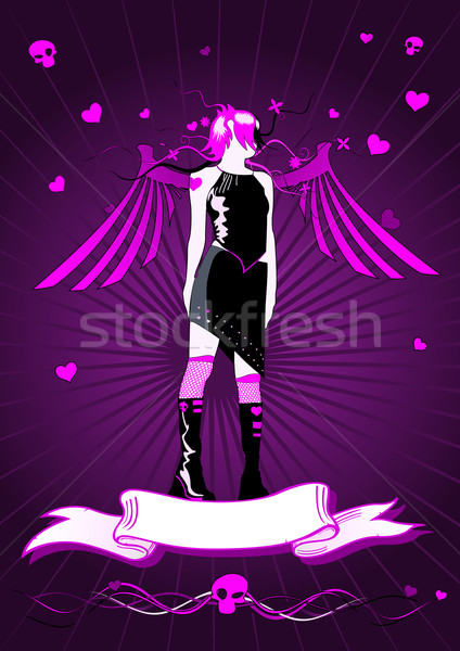 Vector frame with emo girl and hearts Stock photo © Elisanth