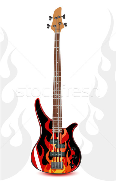 Foto stock: Vector · negro · bajo · guitarra · llamas · madera