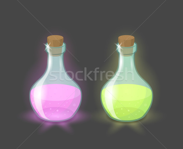 Vector magic bottles with pink and green drinks  Stock photo © Elisanth