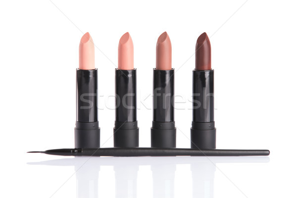 Set vier Make-up Pinsel isoliert weiß natürlichen Stock foto © Elisanth