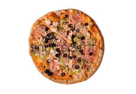 Delicious Italian pizza with ham, mushrooms, and olives with a s Stock photo © Elisanth