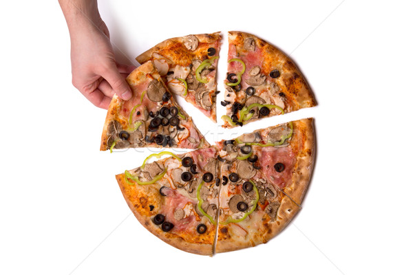 Male hand picking tasty Italian pizza slice  Stock photo © Elisanth