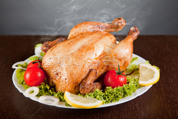 Geroosterde kip verse groenten hout vogel tabel Stockfoto © Elisanth