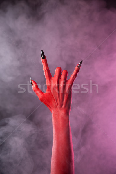 Stock fotó: Ijesztő · ördög · kéz · mutat · nehézfém · kézmozdulat