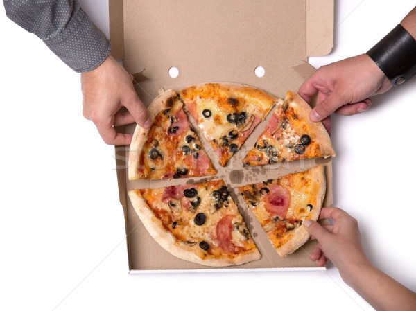 [[stock_photo]]: Groupe · jeunes · amis · pizza · tranches