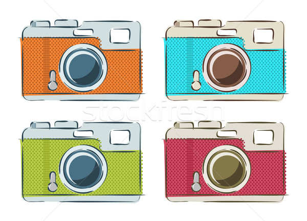 Stock photo: Vector set of retro cameras in linear style 