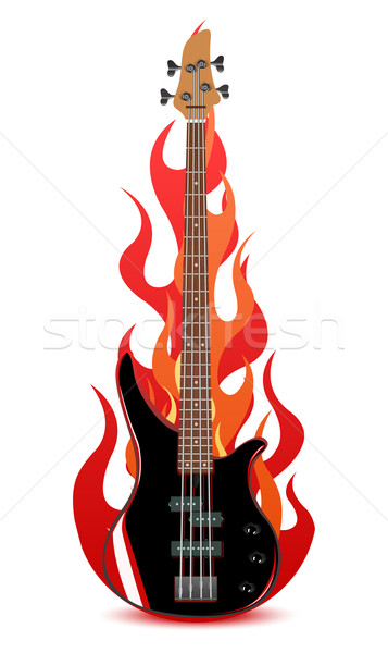 Basse guitare flammes isolé blanche feu Photo stock © Elisanth