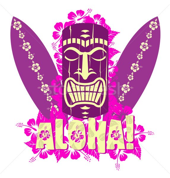 Máscara surf dibujado a mano texto aloha color Foto stock © Elisanth