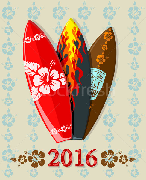 Vector illustration of surf boards with 2016 text  Stock photo © Elisanth